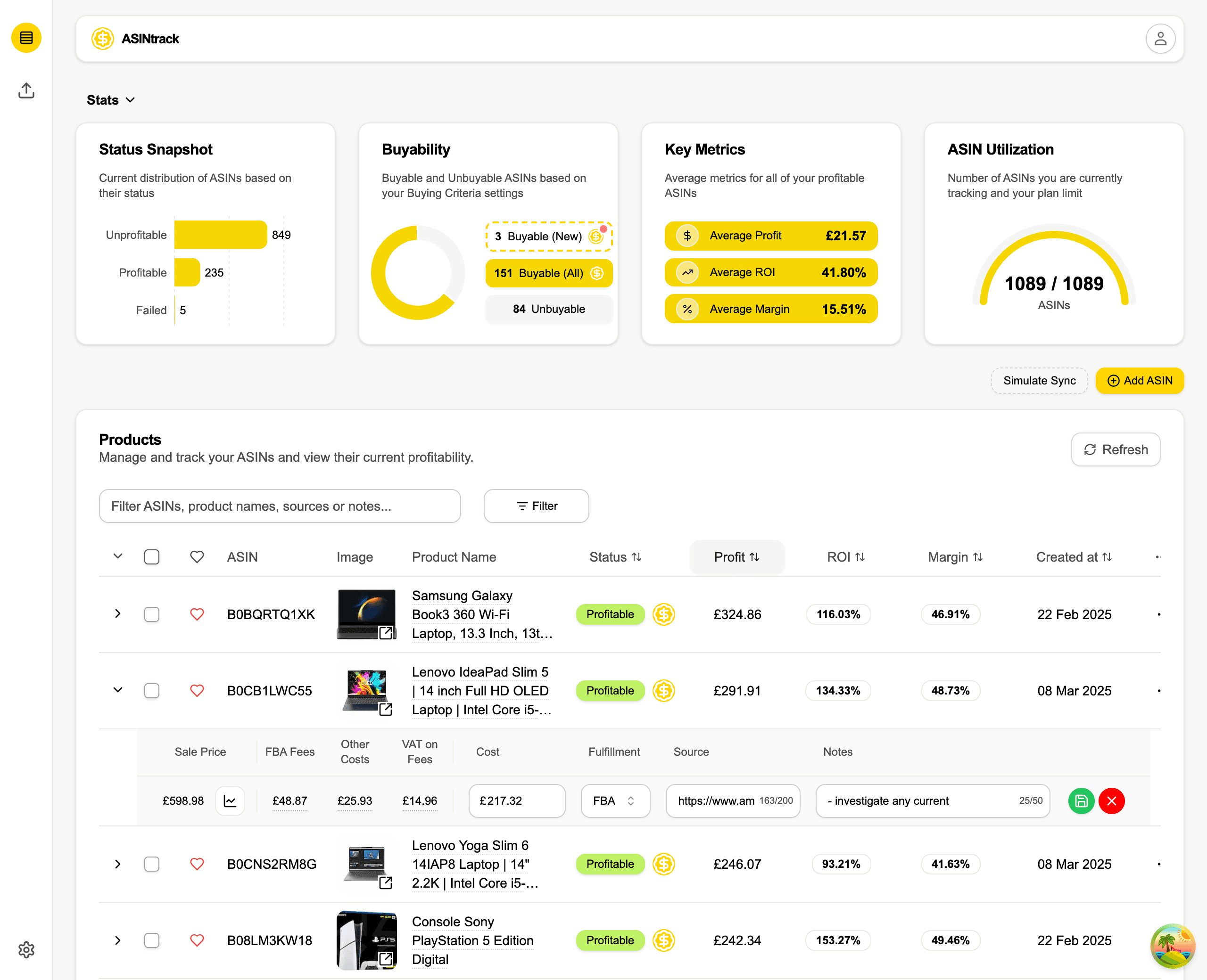 ASINtrack Dashboard